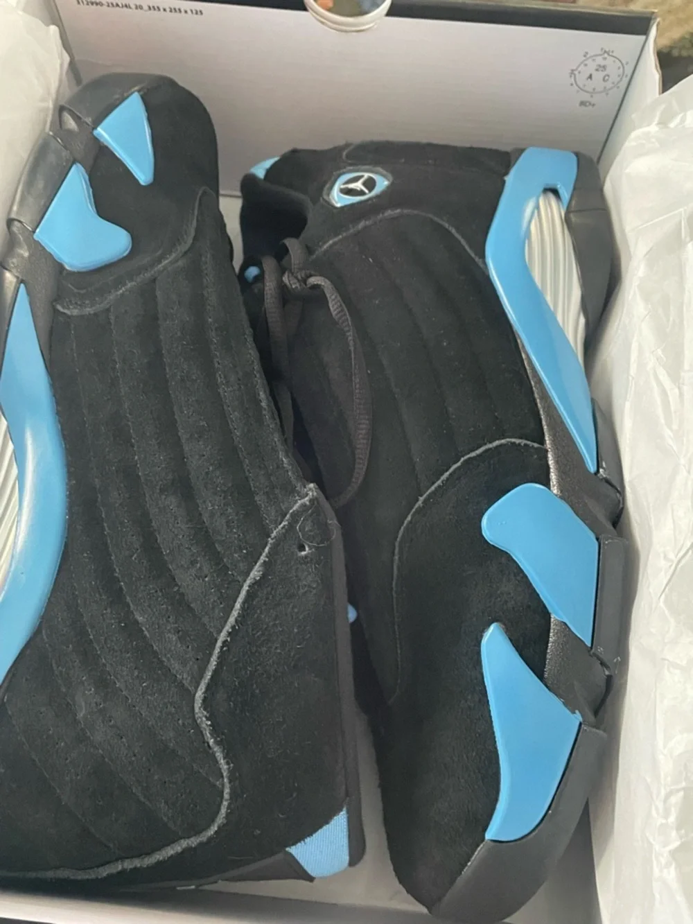 Air Jordan 14 Retro Men’s Black and University Blue Retro Sneakers - Picture 8 of 12